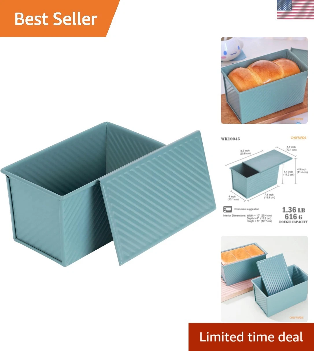 Versatile Green Pullman Loaf Pan with Lid - Perfect for Baking Bread & Cakes