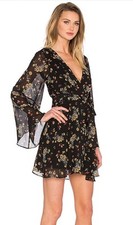 FREE PEOPLE LILOU PRINTED BELL SLEEVE DRESS RETRO BLACK COMBO Size XS