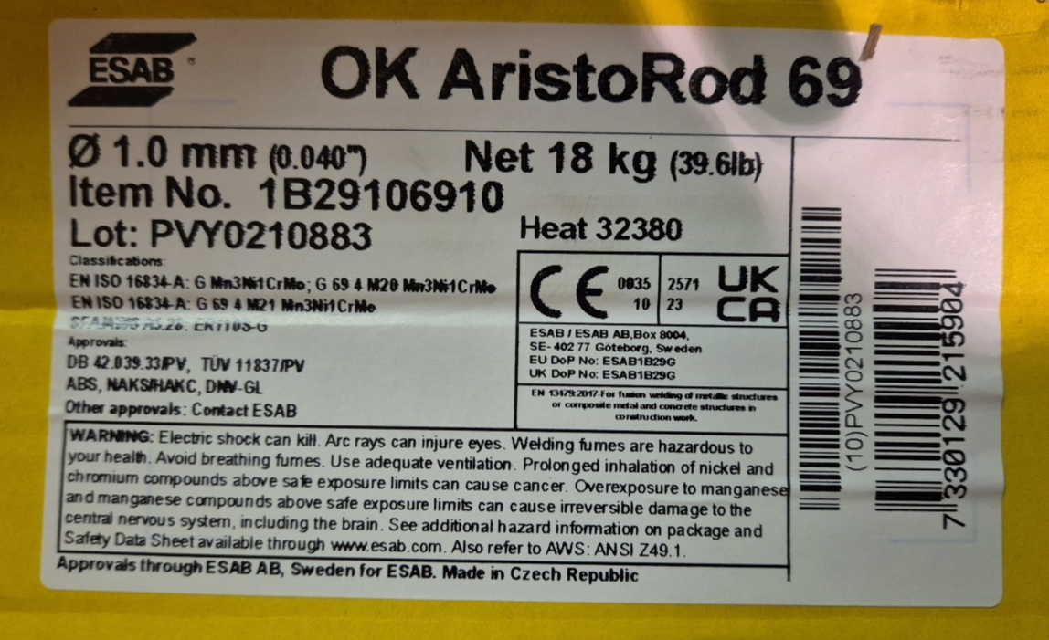 ESAB OK AristoRod 69 - 1.0mm 1B29106910 18KG Mig Rod Reel - Incl VAT
