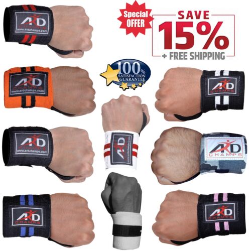 ARD Gym Weight Lifting Wrist Wraps Bandage power Hand Suport Strap Training pair - Photo 1 sur 13