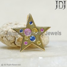 14k Massiv Gelbgold Natürlich Multi Saphir Edelstein Gold Star Charm Anhänger