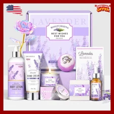 Bath & Body Gift Basket For Women, Honey Lavender Home Spa Set with Oil Diffuser