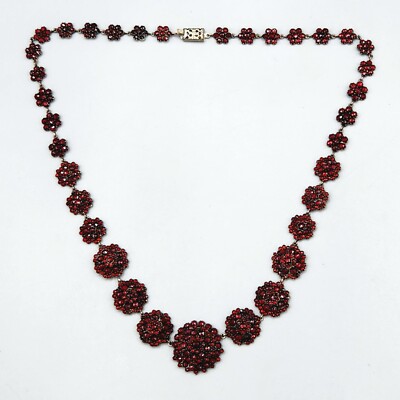 DEFECTIVE Estate Victorian Rose Cut Bohemian Garnet Graduated Rosette Ne G3D