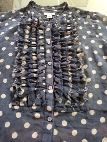 J crew Polka Dot 100%Silk Long Sleeve Ruffle Sleeve Blouse Sz 0 - Picture 8 of 10
