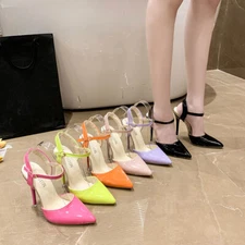 Summer Women 12cm Super High Heels Stiletto Ankle Strap Sandal Pointed Toe Pumps