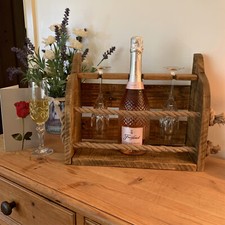 Wall Mounted or table top Handmade Rustic 2 Glass/1 Champagne/Prosecco Bar Shelf