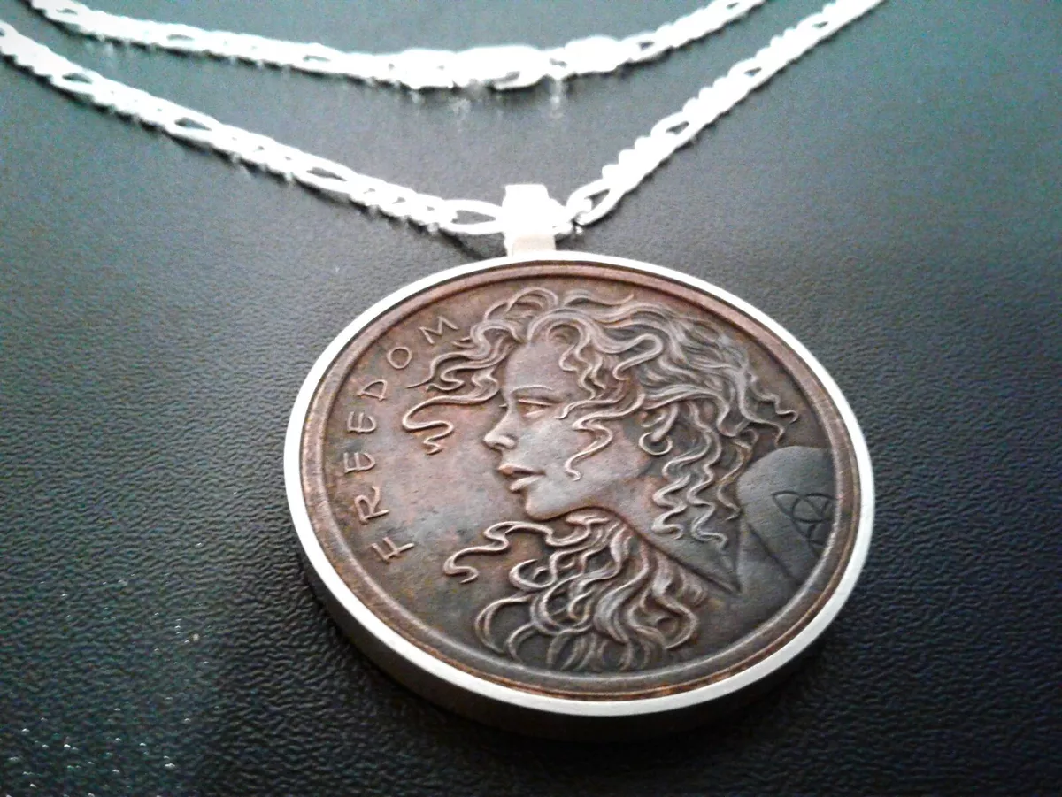 Copper coin in silver chain sale
