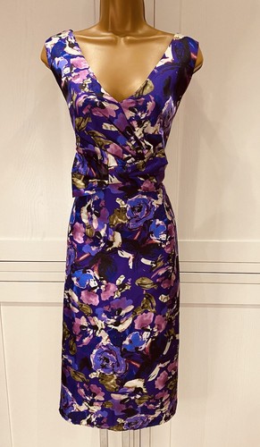 Phase Eight Special Occasion Purple Mix Floral Satin Cocktail Dress UK16