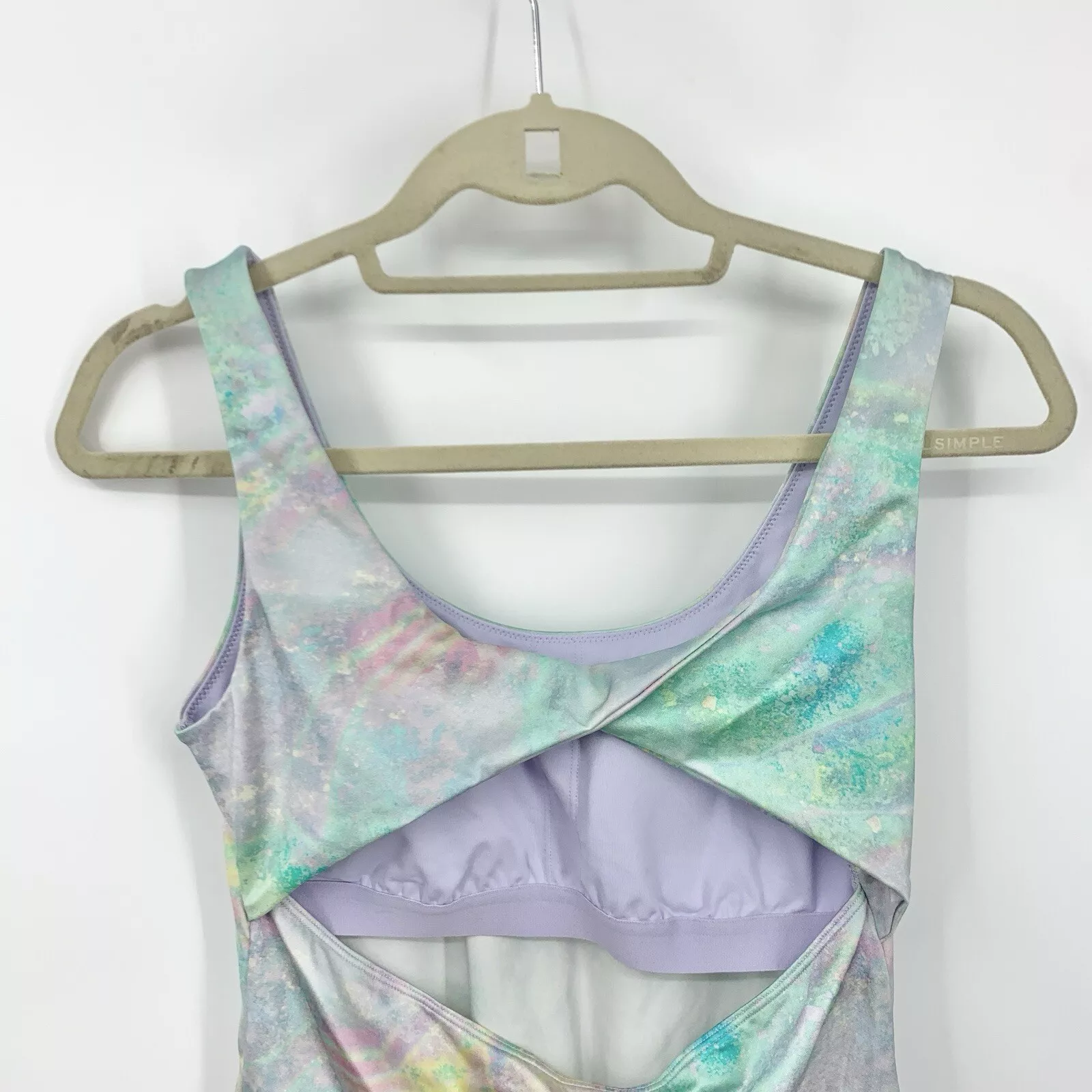 fabletics athletic swim purple print twist tank-top