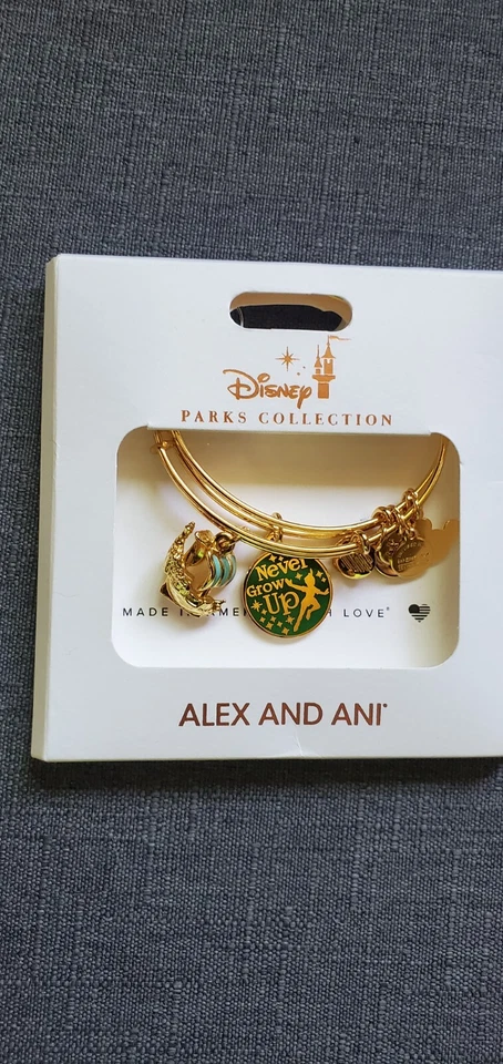 NOVO Conjunto de Pulseira Alex and Ani Peter Pan Never Grow Up Jolly Roger Parques da Disney - Imagem 2 de 4