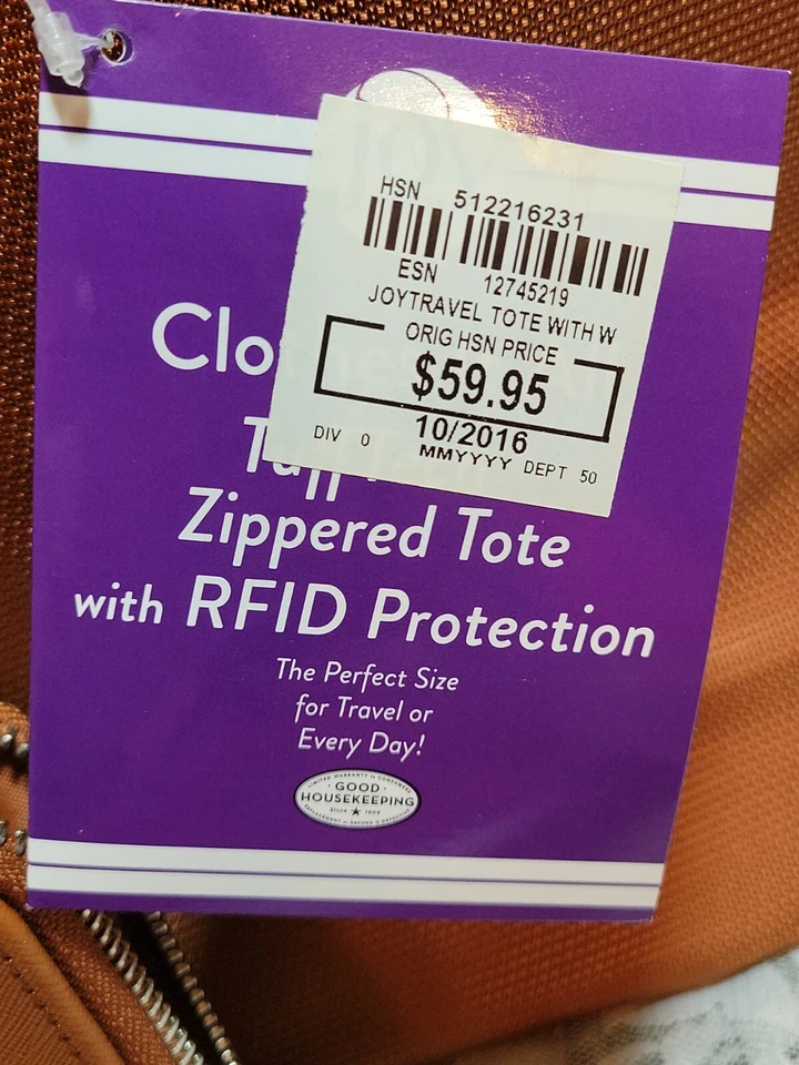 Joy Mangano Tuff Tech Nuevo Bolso de Mano de Cuero Marrón con Cremallera y Cartera de Cuero con RFID  Foto 2 de 4