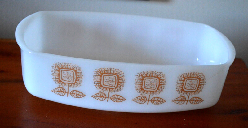 Federal Glass Baking Casserole Dish Loaf Pan Brown/Gold Sunflowers 1 1/4 QT