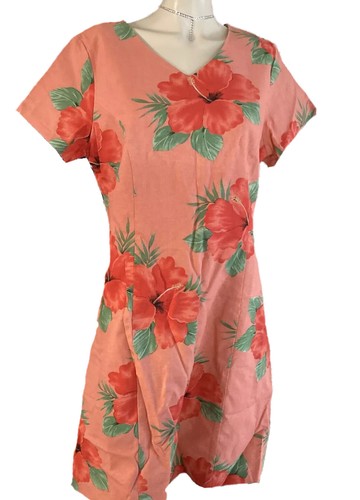 Vestido Sun Moda Casa de Playa Coral Floral Grande SS Cuello en V Lino Algodón Nuevo con etiquetas - Imagen 9 de 9