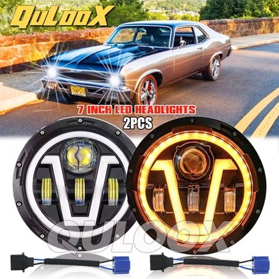 7'' Round Led Headlight Hi/Lo Beam fit Chevrolet Chevy II/Nova 1969-1979