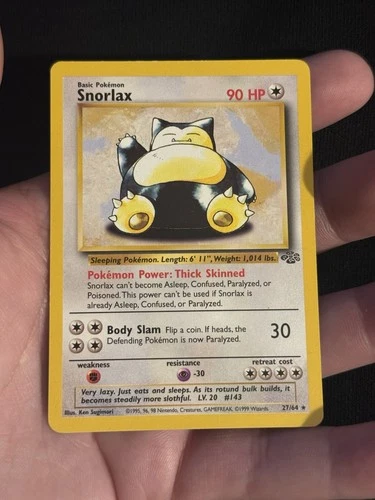 Vintage Pokemon Card Snorlax Non-Holo Rare 27/64 Jungle Set HP