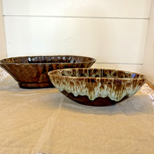 Vintage 60s Canonsburg Brown Drip Glaze Oval ...