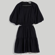New Madewell Seersucker Puff Sleeve Cutout Mini Dress Black Size Medium NF870