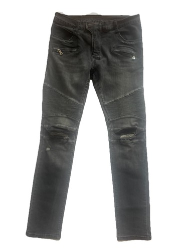 Balmain Paris Moto Black Denim Stretch Skinny Jeans  ~ Mens 32 x 32 ~ Italy