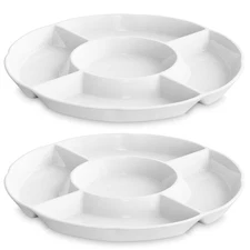 Veggie Tray Set of 2 Porcelain Chip & Dip Serving Set Divided Serving Platter...