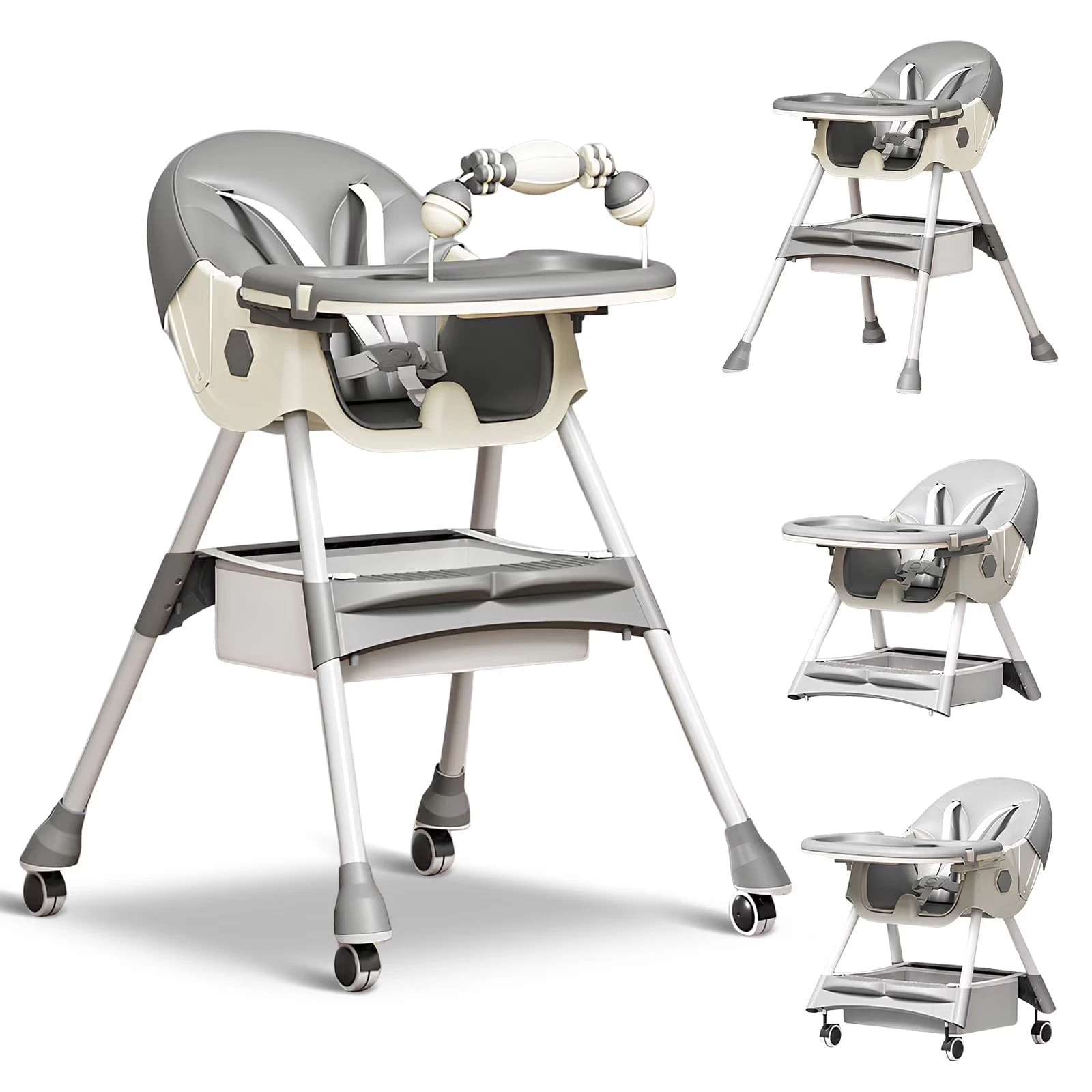 4-In-1 Baby High Chair, Portable Dining Chairs Eat & Play Gray
Opens in a new window or tab