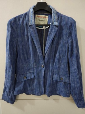 Cartonnier Jacket Womens 6 Blu Winona Blazer Linen Blend Embroider Unstructured