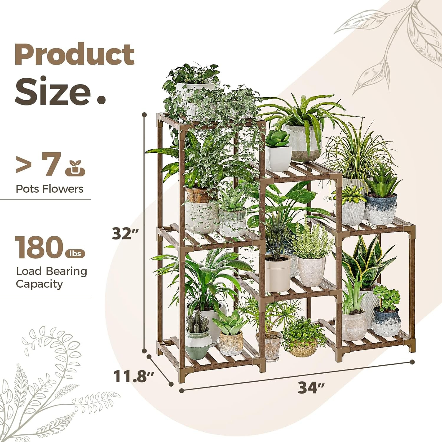 Bamworld Plant Stand Indoor Plant Shelf Outdoor Wood Plant Rack for Multiple Pla