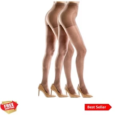 Luxurious Control Top Pantyhose, Run-Resistant Tights, 2 Pair - Size XXL