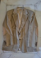 Lands End Corduroy Blazer 44L Mens Elbow Patches Beige Sport Coat USA