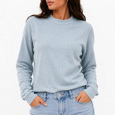 Cropped Pullover Women s Sweatshirt Small Light Blue Waffle Knit Top Casual Wear