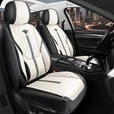 Menifomory Leather Seat Covers with Lumbar Support Fit Car Auto SUV Black+White