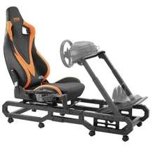 SKYSHALO Racing Seat Simulator Cockpit w/ Game Seat, Wheels An Height Adjustable