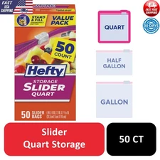 Expandable Bottom Quart Size Slider Storage Bags 50 Count Easy Seal BPA-Free New