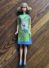 VINTAGE 1960s Barbie CUT AND SEW Free short green SHIFT DRESS flower power doll