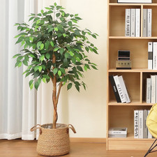 Dr.Planzen 4ft Artificial Ficus Tree with Natural Wood Trunk for Home Decor