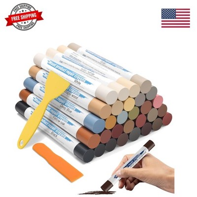 30+2P Wood Filler Sticks, 30 Colos Wood Filler Putty Wax Crayons Furniture Re...