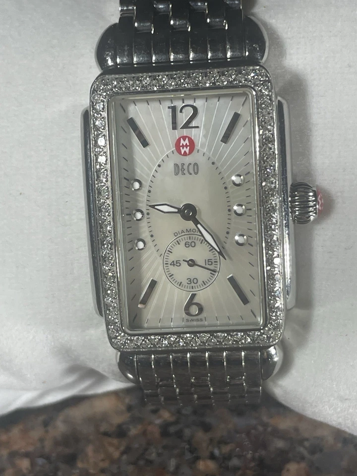 Reloj Pulsera Michele Deco Park Acero Inoxidable Con Bisel Diamante, Batería Nueva Foto 2 de 4