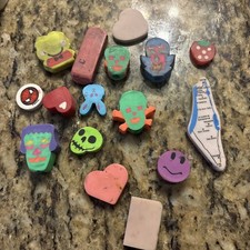 Lot of 16 Erasers and Pencil Toppers Mixed Various Mixed Condition