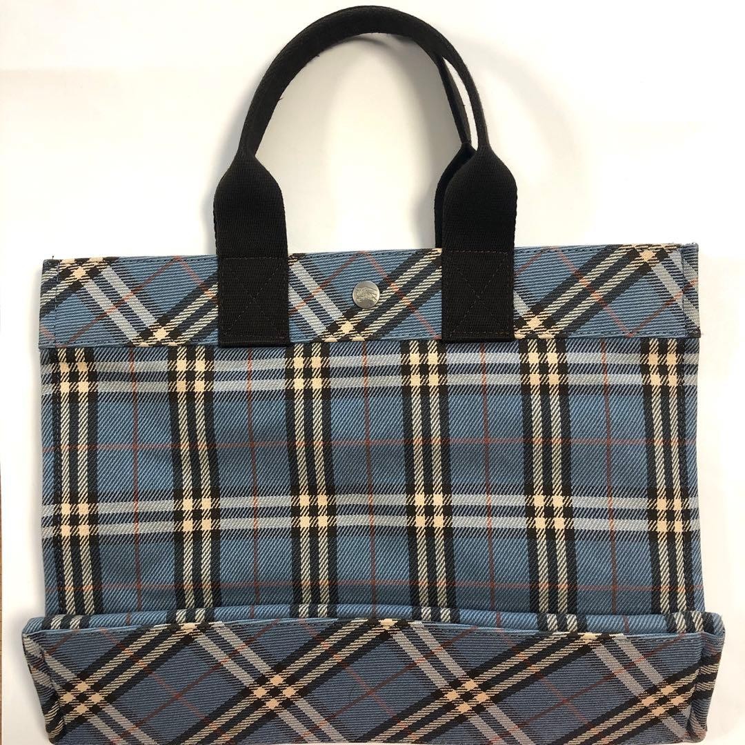 Burberry Blue Label Blue Check Cloth Square Tote Bag Handbag Canvas Bag New thumbnail 19