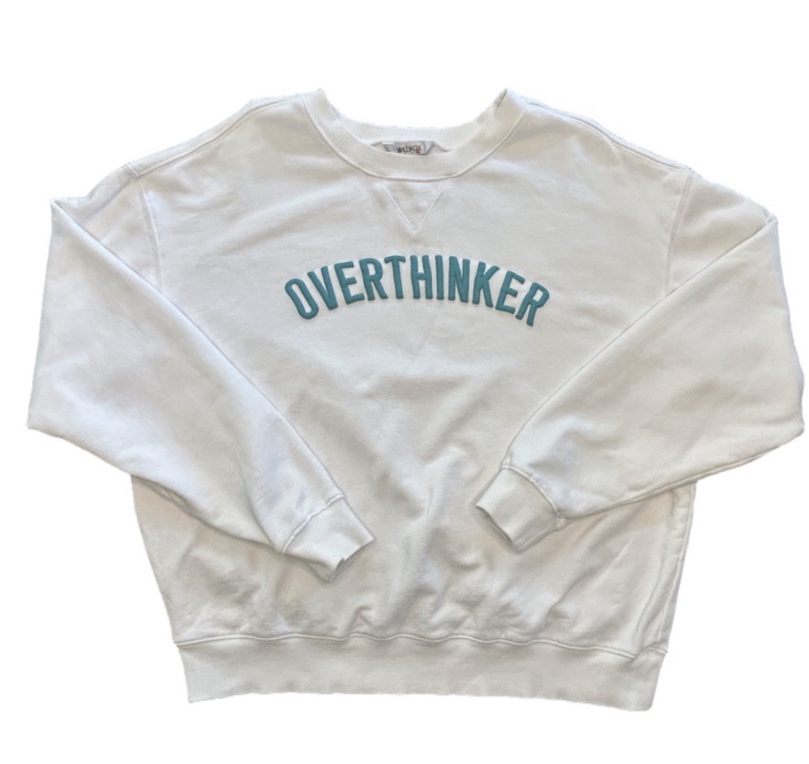 Wildfox “Overthinker” white crewneck soft cozy relatable humorous sweatshirt L