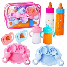 Baby Doll Accessories Magic Bottle Set,Pretend Play Feeding Toy Set with 13 Pcs