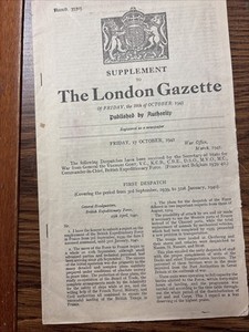 WWII  Supplement To London Gazette 10th October 1941 British Expeditionary Force