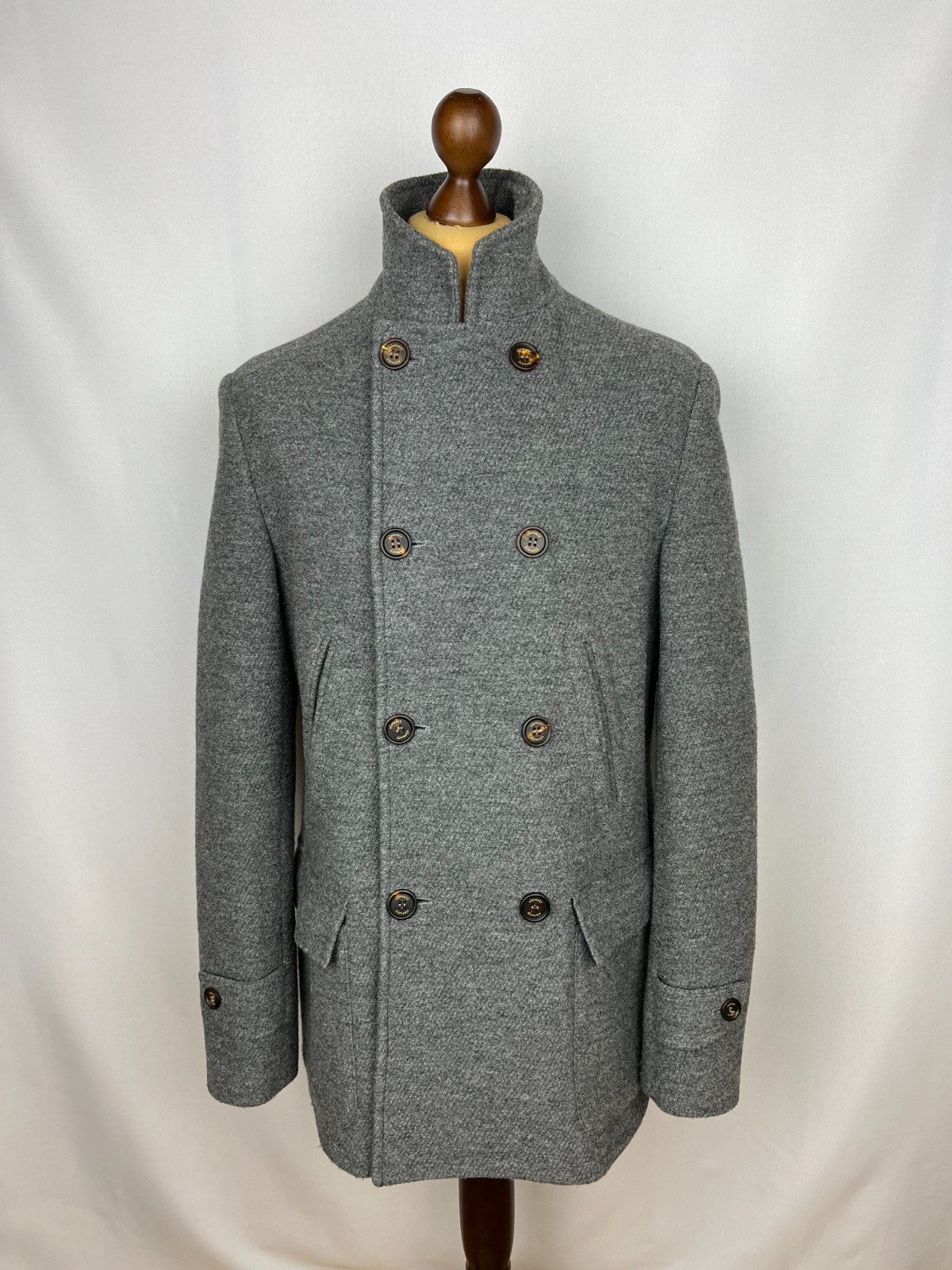 ELEVENTY Pure Wool Blend Solid Gray Half-Lined Do… - image 3