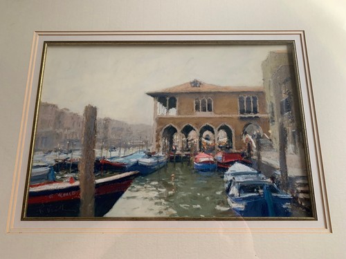 Pintura Original Impresionista Pastel Dibujo de una Escena Veneciana - Venecia - Imagen 3 de 9