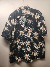 Vintage Paradise Found Hawaiian Black Shirt Orchid USA  2XL