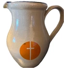 Vintage Red Wing Pottery Stoneware 8” Crock Pitcher Blue Rim Cross Beautiful