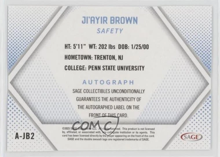 2023 SAGE High Series Auto Ji'Ayir Brown #A-JB2 Rookie Auto RC - Image 2 of 2