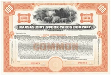 Kansas City Stock Yards Company. Stock Certificate.