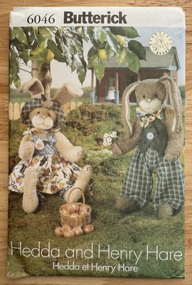 Butterick Pattern 6046 For Two Bunnies w Removable Outfits Hedda & Henry Hare