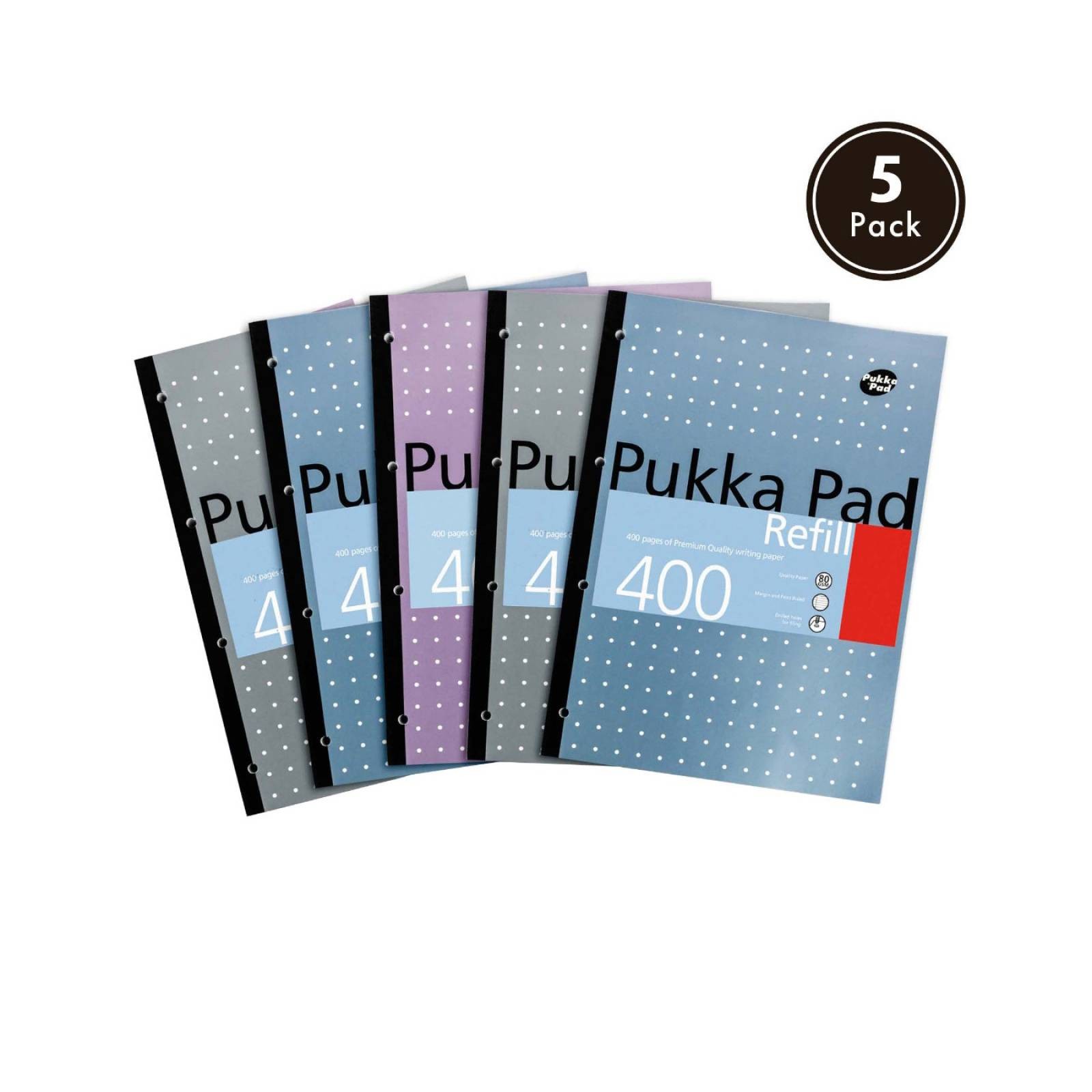 Pukka Pad A4 Refill Pad Ruled 400 Pages Assorted Colours Pack of 5 (REF400)