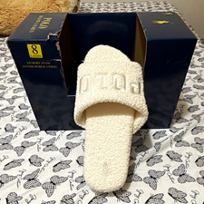 Polo Ralph Lauren Women s Terry Slide Slippers Open Toe Memory Foam Beige 8